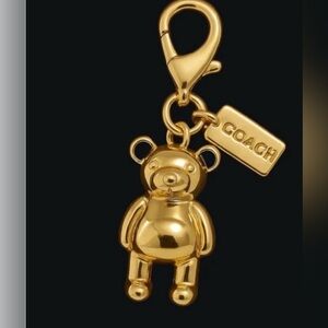 Coach stamped Gold Bear Charm Keychain